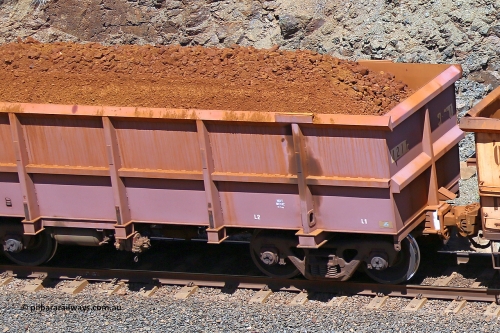 1211 160306 1645
Robe River ore waggon 1211, built by Bradken Rail Qld in May 2012, fixed coupler non-handbrake side loaded detail view of fixed coupler end, at the 45 km, Harding Siding on the Cape Lambert line. March 6, 2016.
Keywords: 1211;Bradken-Rail-Qld;Robe-ore-waggon;