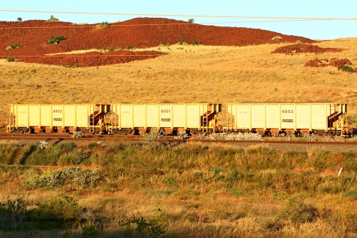 6001 060722 7638
Robe River ballast waggons. Robe had three built by Tomlinson Steel WA and numbered 6001 to 6003 as seen here in Cape Lambert yard. 1701 hours, July 22, 2006.
Keywords: 6001;Tomlinson-Steel-WA;Robe-ballast-waggon;
