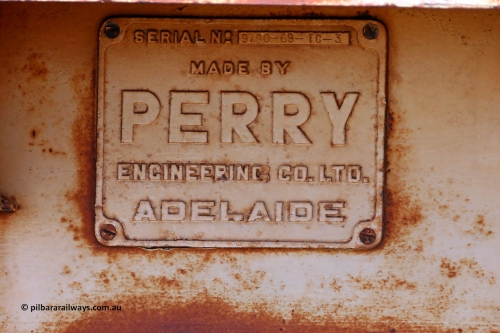 FC6 160306 1368
Robe River flat waggon FC 6 builders plate, built by Perry Engineering SA. Greenpool March 6, 2016.
Keywords: FC6;Perry-Engineering-SA;Robe-flat-waggon;
