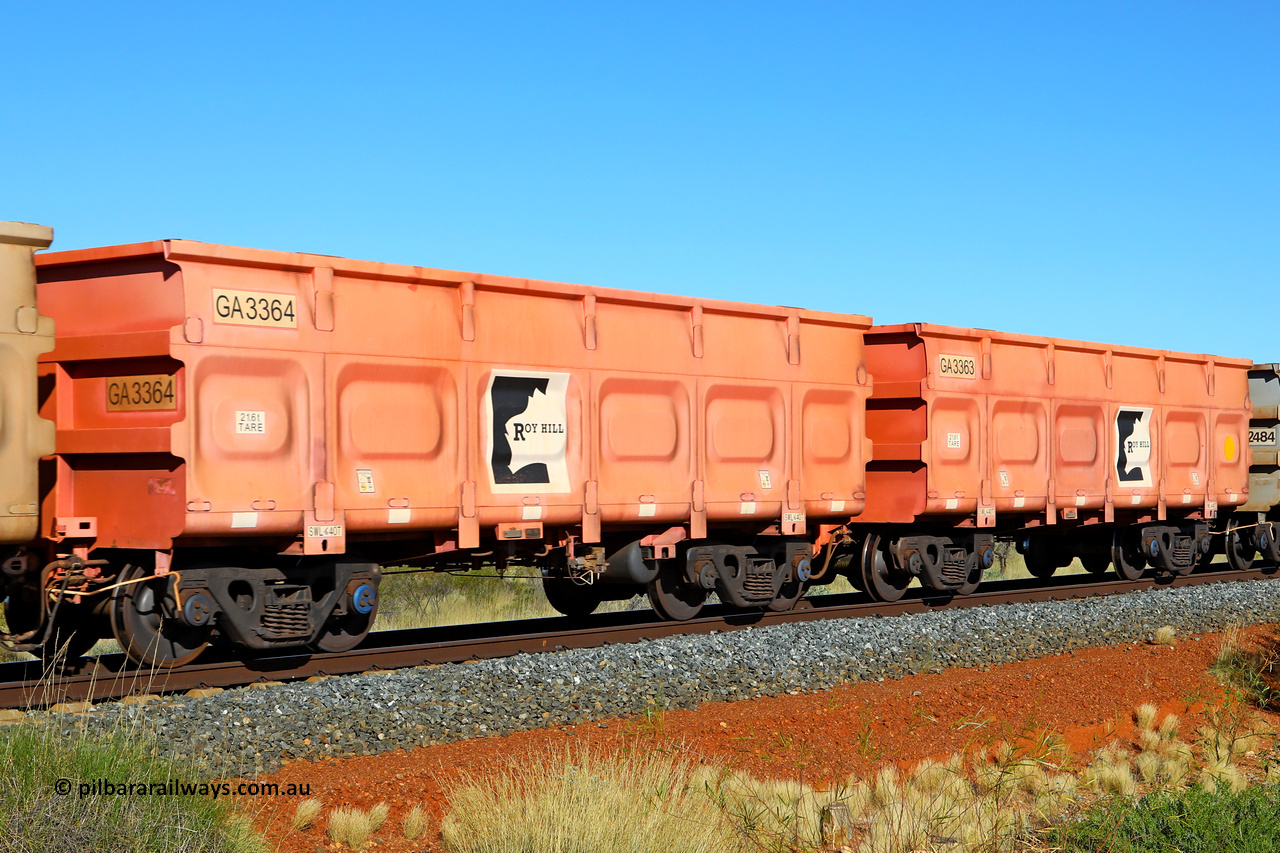 250501 0535
At the 88.448 km, just south of HPPL crossing loop on the Roy Hill line, empty Roy Hill waggon pair GA 3363 - GA 3364, built in China by CRRC Yangtze as an CCK138 model ore waggon in Breast Cancer Awareness pink livery. May 1, 2025
Keywords: GA-type;GA3363-GA3364;CRRC-Yangtze;CCK138;