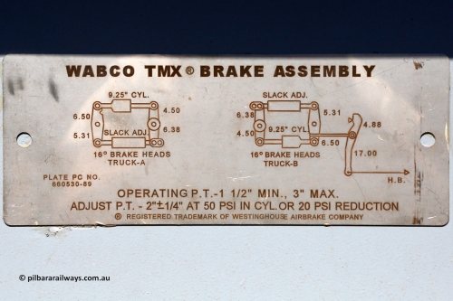 150314 7768
Wedgefield, following the delivery of Roy Hill's 1196 new GA type CCK138 model waggons, they were stored in several site whilst awaiting for enough track to be laid to allow delivery onto rail. GA2077 view of park brake assembly. March 14. 2015.
Keywords: GA-type;GA2077;CSR-Yangtze;CCK138;