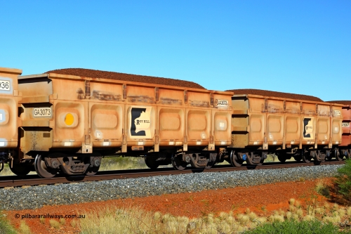 250501 0323
At the 88.448 km, just south of HPPL crossing loop on the Roy Hill line, loaded Roy Hill waggon pair GA 3073 - GA 3074, built in China by CSR Yangtze as an CCK138 model ore waggon. May 1, 2025.
Keywords: GA-type;GA3073-GA3074;CSR-Yangtze;CCK138;