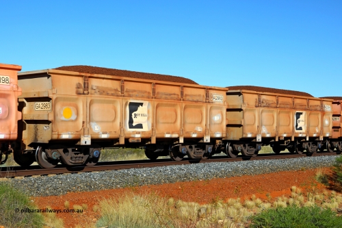 250501 0325
At the 88.448 km, just south of HPPL crossing loop on the Roy Hill line, loaded Roy Hill waggon pair GA 2983 - GA 2984, built in China by CSR Yangtze as an CCK138 model ore waggon. May 1, 2025.
Keywords: GA-type;GA2983-GA2984;CSR-Yangtze;CCK138;