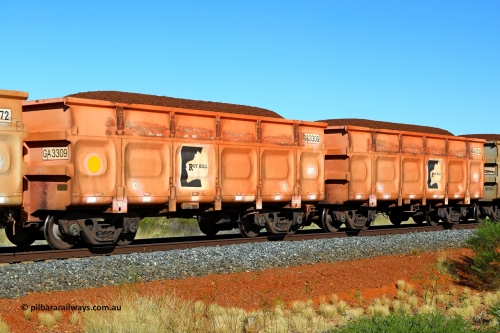 250501 0328
At the 88.448 km, just south of HPPL crossing loop on the Roy Hill line, loaded Roy Hill waggon pair GA 3309 - GA 3310, built in China by CRRC Yangtze as an CCK138 model ore waggon in Breast Cancer Awareness pink livery. May 1, 2025.
Keywords: GA-type;GA3309-GA3310;CRRC-Yangtze;CCK138;