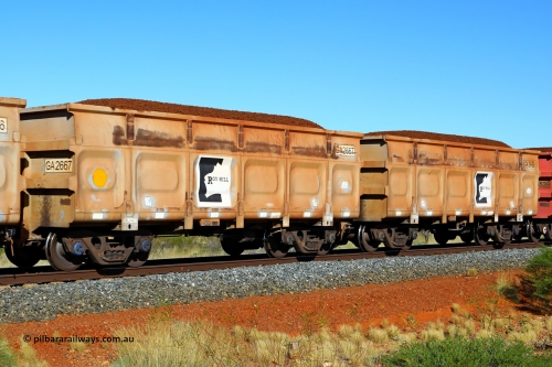 250501 0373
At the 88.448 km, just south of HPPL crossing loop on the Roy Hill line, loaded Roy Hill waggon pair GA 2667 - GA 2668, built in China by CSR Yangtze as an CCK138 model ore waggon. May 1, 2025.
Keywords: GA-type;GA2667-GA2668;CSR-Yangtze;CCK138;