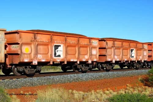 250501 0386
At the 88.448 km, just south of HPPL crossing loop on the Roy Hill line, loaded Roy Hill waggon pair GA 3239 - GA 3240, built in China by CRRC Yangtze as an CCK138 model ore waggon in Breast Cancer Awareness pink livery. May 1, 2025.
Keywords: GA-type;GA3239-GA3240;CRRC-Yangtze;CCK138;
