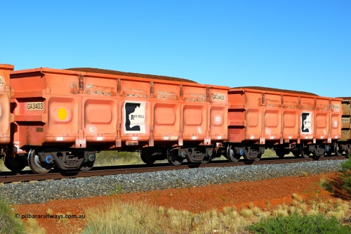 250501 0387
At the 88.448 km, just south of HPPL crossing loop on the Roy Hill line, loaded Roy Hill waggon pair GA 3403 - GA 3404, built in China by CRRC Yangtze as an CCK138 model ore waggon in Breast Cancer Awareness pink livery. May 1, 2025.
Keywords: GA-type;GA3403-GA3404;CRRC-Yangtze;CCK138;