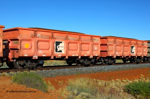 250501 0405
At the 88.448 km, just south of HPPL crossing loop on the Roy Hill line, loaded Roy Hill waggon pair GA 3443 - GA 3444, built in China by CRRC Yangtze as an CCK138 model ore waggon in Breast Cancer Awareness pink livery. May 1, 2025.
Keywords: GA-type;GA3443-GA3444;CRRC-Yangtze;CCK138;