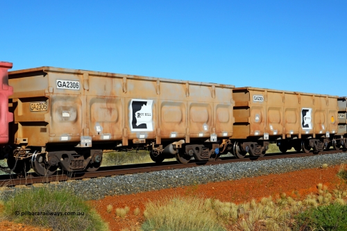 250501 0440
At the 88.448 km, just south of HPPL crossing loop on the Roy Hill line, empty Roy Hill waggon pair GA 2305 - GA 2306, built in China by CSR Yangtze as an CCK138 model ore waggon. May 1, 2025.
Keywords: GA-type;GA2305-GA2306;CSR-Yangtze;CCK138;