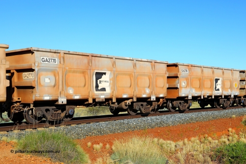 250501 0458
At the 88.448 km, just south of HPPL crossing loop on the Roy Hill line, empty Roy Hill waggon pair GA 2769 - GA 2770, built in China by CSR Yangtze as an CCK138 model ore waggon. May 1, 2025.
Keywords: GA-type;GA2769-GA2770;CSR-Yangtze;CCK138;