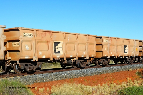 250501 0459
At the 88.448 km, just south of HPPL crossing loop on the Roy Hill line, empty Roy Hill waggon pair GA 2645 - GA 2646, built in China by CSR Yangtze as an CCK138 model ore waggon. May 1, 2025.
Keywords: GA-type;GA2645-GA2646;CSR-Yangtze;CCK138;