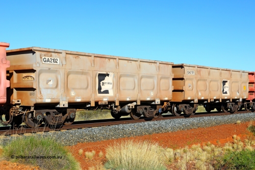 250501 0474
At the 88.448 km, just south of HPPL crossing loop on the Roy Hill line, empty Roy Hill waggon pair GA 2101 - GA 2102, built in China by CSR Yangtze as an CCK138 model ore waggon. May 1, 2025.
Keywords: GA-type;GA2101-GA2102;CSR-Yangtze;CCK138;