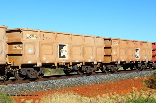 250501 0486
At the 88.448 km, just south of HPPL crossing loop on the Roy Hill line, empty Roy Hill waggon pair GA 2757 - GA 2558, built in China by CSR Yangtze as an CCK138 model ore waggon. May 1, 2025.
Keywords: GA-type;GA2757-GA2558;CSR-Yangtze;CCK138