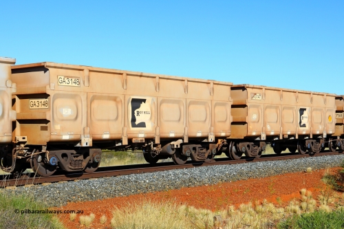 250501 0487
At the 88.448 km, just south of HPPL crossing loop on the Roy Hill line, empty Roy Hill waggon pair GA 3147 - GA 3148, built in China by CSR Yangtze as an CCK138 model ore waggon. May 1, 2025.
Keywords: GA-type;GA3147-GA3148;CSR-Yangtze;CCK138