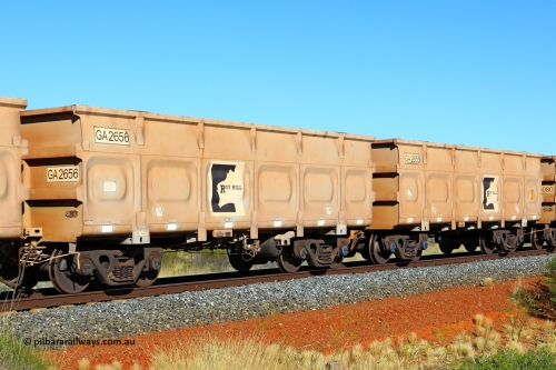 250501 0490
At the 88.448 km, just south of HPPL crossing loop on the Roy Hill line, empty Roy Hill waggon pair GA 2655 - GA 2656, built in China by CSR Yangtze as an CCK138 model ore waggon. May 1, 2025.
Keywords: GA-type;GA2655-GA2656;CSR-Yangtze;CCK138