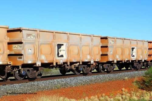 250501 0519
At the 88.448 km, just south of HPPL crossing loop on the Roy Hill line, empty Roy Hill waggon pair GA 2765 - GA 2766, built in China by CSR Yangtze as an CCK138 model ore waggon. May 1, 2025.
Keywords: GA-type;GA2765-GA2766;CSR-Yangtze;CCK138;