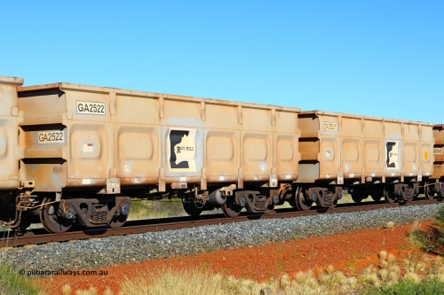 250501 0527
At the 88.448 km, just south of HPPL crossing loop on the Roy Hill line, empty Roy Hill waggon pair GA 2521 - GA 2522, built in China by CSR Yangtze as an CCK138 model ore waggon. May 1, 2025.
Keywords: GA-type;GA2521-GA2522;CSR-Yangtze;CCK138;