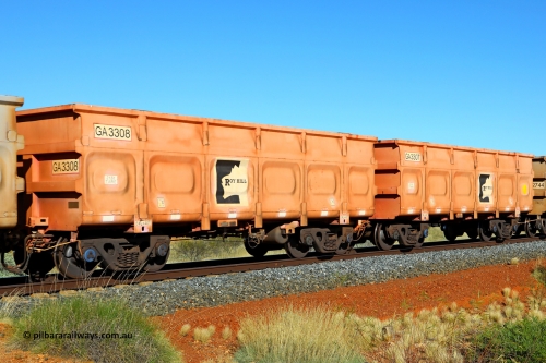 250501 0541
At the 88.448 km, just south of HPPL crossing loop on the Roy Hill line, empty Roy Hill waggon pair GA 3307 - GA 3308, built in China by CRRC Yangtze as an CCK138 model ore waggon in Breast Cancer Awareness pink livery. May 1, 2025
Keywords: GA-type;GA3307-GA3308;CRRC-Yangtze;CCK138;