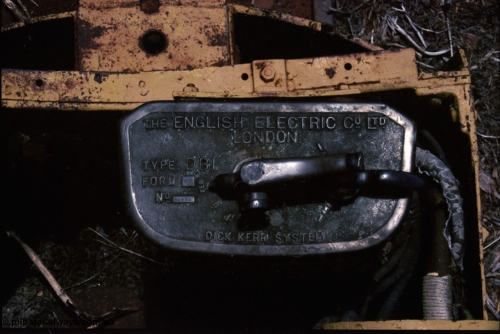 197-24
Wittenoom, Colonial Mine, top of control stand for locomotive with No.1 battery box, English Electric Co. D.B.1. Form M3, Dick Kerr System, commonly referred to as the Dick Kerr DB1 controller.
Keywords: Dick-Kerr;DB1;English-Electric;