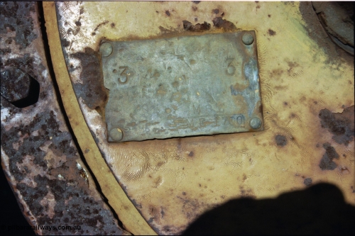 197-33
Wittenoom, Colonial Mine, builders plate for Mancha type MB1 controller, serial number M6 1700.
Keywords: Mancha;MB1;M6-1700;