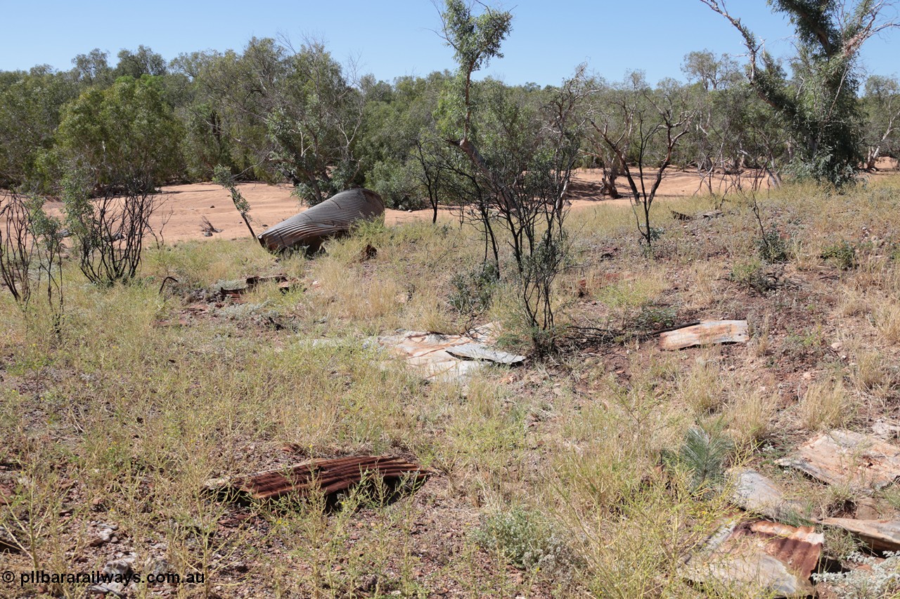 140517-4314
Eginbah Siding area, of the Marble Bar railway, former locomotive watering stop alongside the Talga River (closed in 1951), view from the tanks down to the Talga River. [url=https://goo.gl/maps/3S1PnLRSgKy]Location here[/url].
