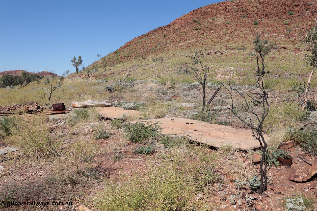 140517-4316
Eginbah Siding area, of the Marble Bar railway, former locomotive watering stop alongside the Talga River (closed in 1951), view of concrete slabs, the line alignment can just be made out from the cutting. [url=https://goo.gl/maps/9JAMk1eqwLH2]Location here[/url].
