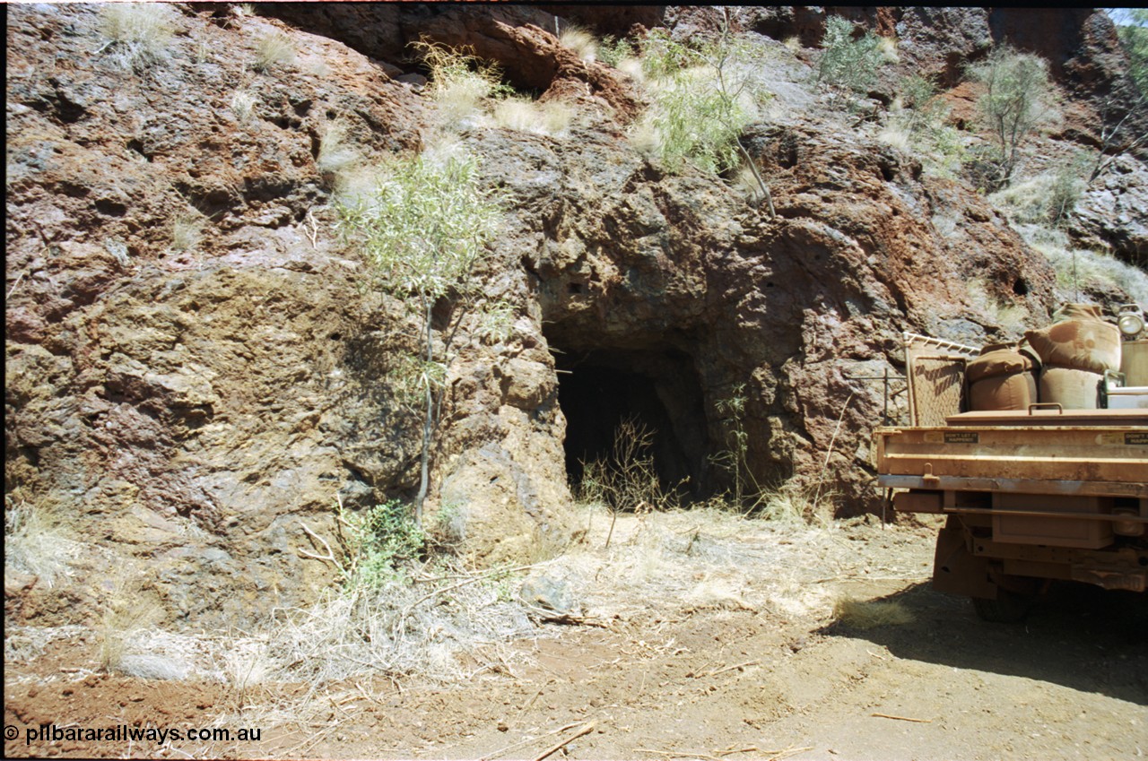 205-31
Koodaideri, drive cut into side, early exploration, drive dug by Umberto, former Hancock employee and worker and caretaker at the Wittenoom mine sites, drive location is 22 31'48.36