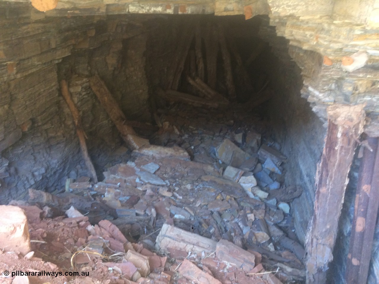 160101 2300
Wittenoom Gorge, Gorge Mine area, view inside drive No. 5, formally sealed, erosion has collapsed the sealing door, geodata: [url=https://goo.gl/maps/DhrpUNab8Px] -22.3247417 118.3277889 [/url], iPhone 5S image.
