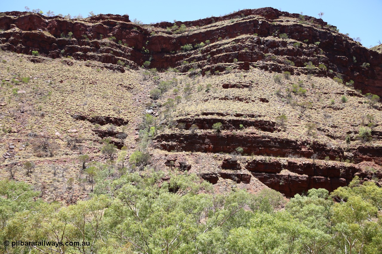 160101 9795
Wittenoom Gorge, Gorge Mine area, view of the eastern wall of the gorge shows cat walks were exploration has taken place. [url=https://goo.gl/maps/AkQZPVM2Wtq]Geodata[/url].
