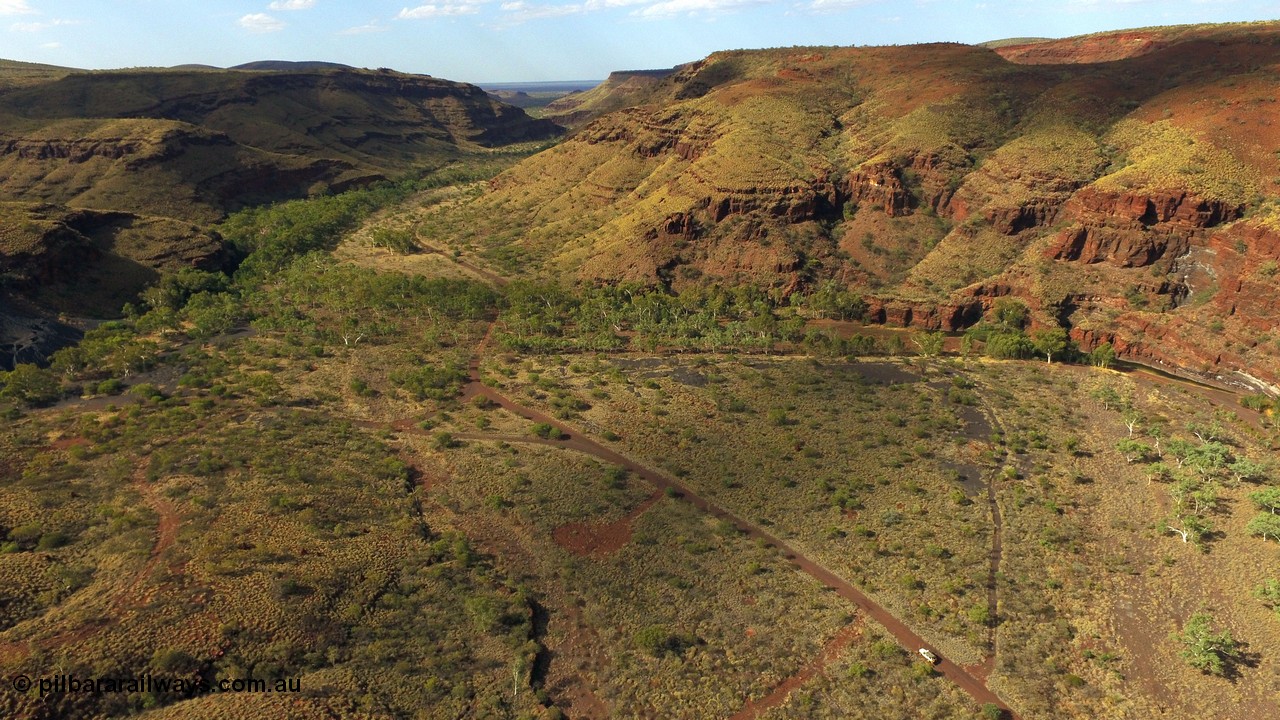 160102 DJI 0046
Wittenoom Gorge, view looking north, tailings from Colonial Mine on the left, Magazine Pool on the right. [url=https://goo.gl/maps/yQrfPBPKthkdhCHVA]Geodata[/url].
