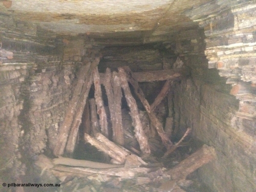 160101 2301
Wittenoom Gorge Mine area, view inside drive No. 5, bush cut timber poles to restrict access, geodata: [url=https://goo.gl/maps/DhrpUNab8Px] -22.3247417 118.3277889 [/url], iPhone 5S image.
