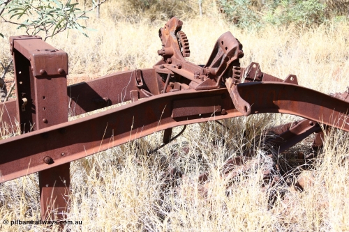 160103 9835
Located in the bush near Colonial Mill is this relic of a Fordson One Man Power Grader originally supplied by Lynas Motors Ltd. An old newspaper article on these graders can be found [url=http://www.trove.nla.gov.au/ndp/del/page/4440149] here [/url]. Geodata: [url=https://goo.gl/maps/zwzb6Rchkzj] -22.3057767 118.3247750 [/url].
Keywords: Lynas-Motors-Ltd;Fordson-Power-Grader;