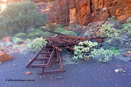 160710 iPh5S 2797
Wittenoom Gorge, Colonial Mine, underground railway points piled up on the upper level.
