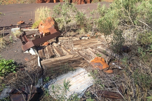160710 iPh5S 2800
Wittenoom Gorge, Colonial Mine, pile of unused timber sleepers for the underground railway.
