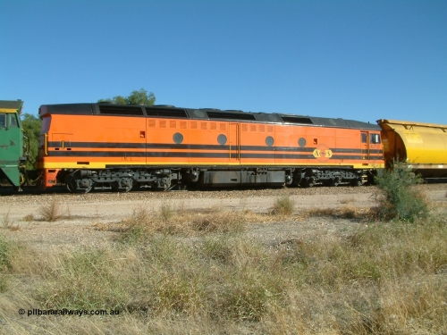 030403 154241
Gladstone, MKA (Morrison Knudsen Australia) rebuilt AL class AL 23 into EMD JT26C-2M model for Australian National in 1993 as the ALF class, here ALF 22 serial 94-AB-022 is second unit on a gradin train being loaded on the 3rd April 2003.
Keywords: ALF-class;ALF22;MKA;EMD;JT26C-2M;94-AN-022;rebuild;AL-class;AL23;Clyde-Engineering;EMD;JT26C;76-839;