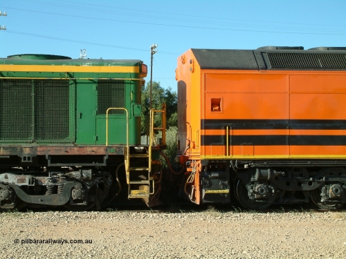 030403 162155
Crystal Brook, view of rear end of CLF class leader CLF 1 'City of Whyalla' serial 93-AN-1, rebuilt by MKA to EMD model AT26C-2M from CL class unit CL 2 in 1993, coupled to a 600 class ALCo unit. 3rd April 2003.
Keywords: CLF-class;CLF1;MKA;EMD;AT26C-2M;93-AN-1;rebuild;CL-class;CL2;Clyde-Engineering;EMD;AT26C;70-694;