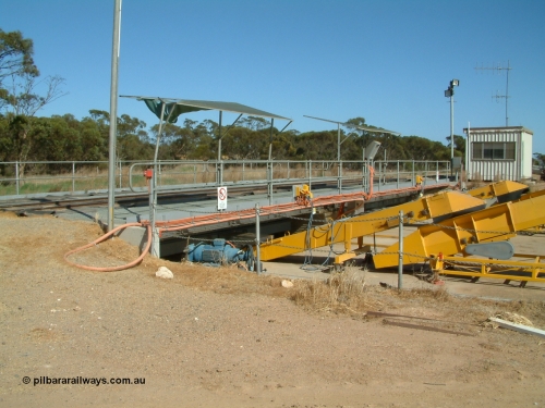 030406 100724
Cummins, grain bunker rail unloading facility with dual DOH 'Drive Over Hopper' and stackers for loading road vehicles. 6th April 2003.
