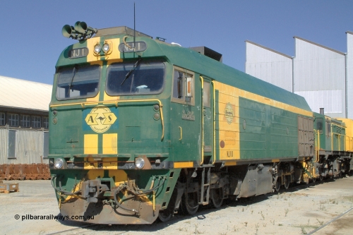 030406 113734
Port Lincoln loco workshops, still wearing the former owner's AN livery, Australian Southern locomotive and NJ class leader NJ 1 'Ben Chifley' Clyde Engineering EMD model JL22C serial 71-728, in multiple unit consist, roster shot. 6th April 2003.
Keywords: NJ-class;NJ1;Clyde-Engineering-Granville-NSW;EMD;JL22C;71-728;