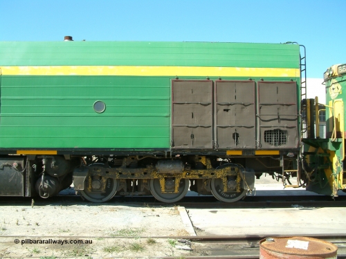 030406 113816
Port Lincoln loco workshops, still wearing the former owner's AN livery, Australian Southern locomotive and NJ class leader NJ 1 'Ben Chifley' Clyde Engineering EMD model JL22C serial 71-728, no. 2 end view. 6th April 2003.
Keywords: NJ-class;NJ1;Clyde-Engineering-Granville-NSW;EMD;JL22C;71-728;