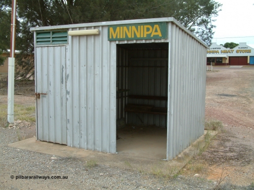 030407 094417
Minnipa, station located at the 253.4 km, opened as terminus in May 1913, became a through station in August 1914. Train control booth and waiting shelter. 7th April, 2003.
