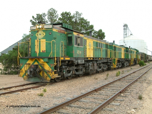 030407 120522
Poochera, the loaded train prepares to depart behind 830 class unit 851 AE Goodwin ALCo model DL531 serial 84137, 851 has spent its entire operating career on the Eyre Peninsula, it leads fellow 830 class 842 serial 84140 and a rebuilt unit DA 4, rebuilt from 830 class unit 839 by Port Augusta Workshops, retains original serial 83730 and model DL531.
Keywords: 830-class;851;AE-Goodwin;ALCo;DL531;84137;