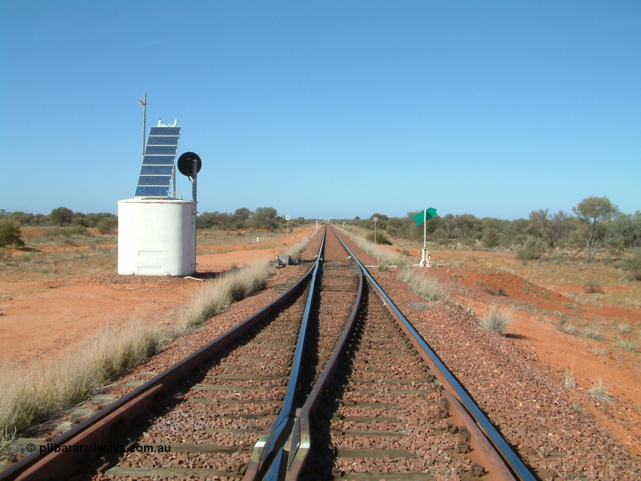 030416 094308
Wirrida Siding, looking south towards Tarcoola from the south end. Located at the 641 km from the 0 datum at Coonamia and 137 km north of Tarcoola between Carnes and Manguri on the Tarcoola - Alice Springs line. [url=https://goo.gl/maps/d8LUkHjjCDworvhE9]GeoData location[/url]. 16th April 2003.
