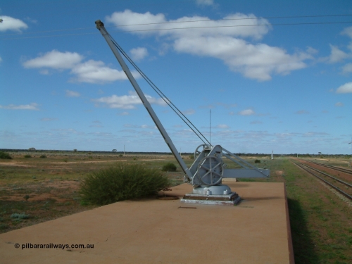 030415 140027
Kingoonya, located at the 426.5 km on the Trans Australian Railway, top of loading ramp and crane. Located on the north side of the line. [url=https://goo.gl/maps/JoaJ36uYKDkgepas9]GeoData location[/url].
