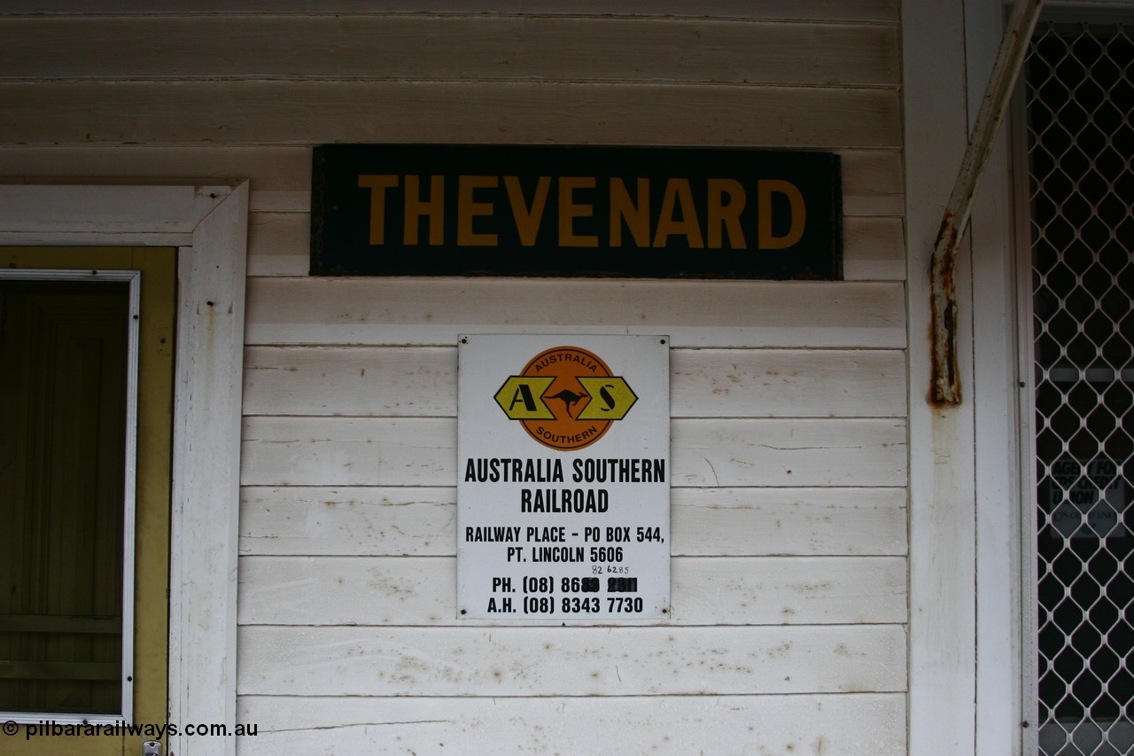 051102 6630
Thevenard, station name and current owner / operator Australian Southern Railroad sign.
