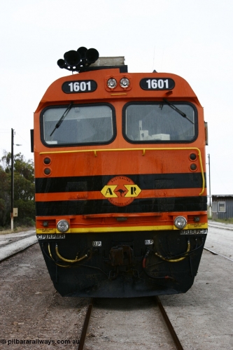 051102 6622
Thevenard, front view of Clyde Engineering EMD JL22C model unit and class leader 1601, originally NJ 1 'Ben Chifley' serial 71-728, built in 1971 at Clyde's Granville NSW workshops, started out on the Central Australia Railway for the Commonwealth Railways before being transferred to the Eyre Peninsula system in 1981, repainted and renumbered to 1601 in November 2004.
Keywords: 1600-class;1601;Clyde-Engineering-Granville-NSW;EMD;JL22C;71-728;NJ-class;NJ1;