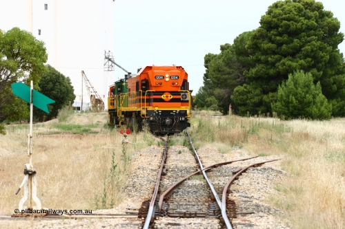 060110 2199
Yeelanna, ARG 1200 class unit 1204, a Clyde Engineering EMD model G12C serial 65-428, originally built for the WAGR as the final unit of fourteen A class locomotives in 1965 and sent to the Eyre Peninsula in July 2004 shunts a rake of waggons into the grain siding with the 5 ton crane also visible. [url=https://goo.gl/maps/1JetzWBTGAw]Approx. location of image[/url].
Keywords: 1200-class;1204;Clyde-Engineering-Granville-NSW;EMD;G12C;65-428;A-class;A1514;