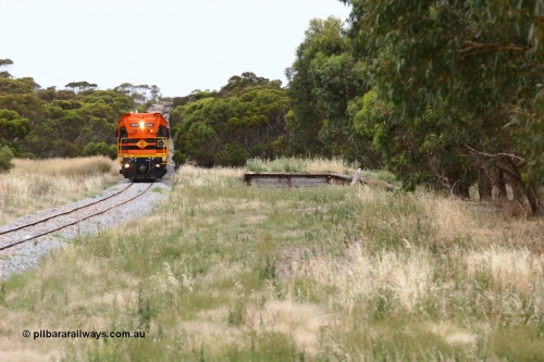 060110 2227
Karkoo, empty grain train behind ARG 1200 class unit 1204, a Clyde Engineering EMD model G12C serial 65-428, originally built for the WAGR as the final unit of fourteen A class locomotives in 1965 and sent to the Eyre Peninsula in July 2004 and two 830 class AE Goodwin built ALCo model DL531 units 842 serial 84140 ex SAR broad gauge and to Eyre Peninsula in October 1987, and 851 serial 84137 new to Eyre Peninsula in 1962. [url=https://goo.gl/maps/syz89ziXmoL2]Approx. location of image[/url].
Keywords: 1200-class;1204;Clyde-Engineering-Granville-NSW;EMD;G12C;65-428;A-class;A1514;