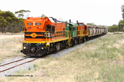 060110 2233
Karkoo, empty grain train behind ARG 1200 class unit 1204, a Clyde Engineering EMD model G12C serial 65-428, originally built for the WAGR as the final unit of fourteen A class locomotives in 1965 and sent to the Eyre Peninsula in July 2004 and two 830 class AE Goodwin built ALCo model DL531 units 842 serial 84140 ex SAR broad gauge and to Eyre Peninsula in October 1987, and 851 serial 84137 new to Eyre Peninsula in 1962. [url=https://goo.gl/maps/syz89ziXmoL2]Approx. location of image[/url].
Keywords: 1200-class;1204;Clyde-Engineering-Granville-NSW;EMD;G12C;65-428;A-class;A1514;830-class;842;851;AE-Goodwin;ALCo;DL531;84137;84140;