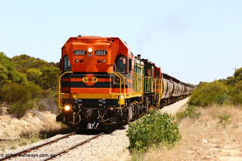 060111 2304
Lock, an empty Clyde Engineering built EMD G12C model loco 1203 serial 65-427 leads two ALCo 830 class units 850 and 905. Their next shunt will be Warramboo. 11th January 2006.
Keywords: 1200-class;1203;Clyde-Engineering-Granville-NSW;EMD;G12C;65-427;A-class;A1513;