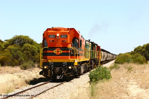 060111 2305
Lock, an empty Clyde Engineering built EMD G12C model loco 1203 serial 65-427 leads two ALCo 830 class units 850 and 905. Their next shunt will be Warramboo. 11th January 2006.
Keywords: 1200-class;1203;Clyde-Engineering-Granville-NSW;EMD;G12C;65-427;A-class;A1513;